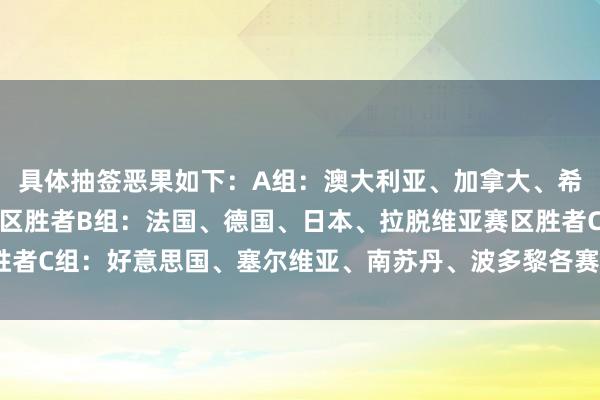 具体抽签恶果如下：A组：澳大利亚、加拿大、希腊赛区胜者、西班牙赛区胜者B组：法国、德国、日本、拉脱维亚赛区胜者C组：好意思国、塞尔维亚、南苏丹、波多黎各赛区胜者小9直播斗地主